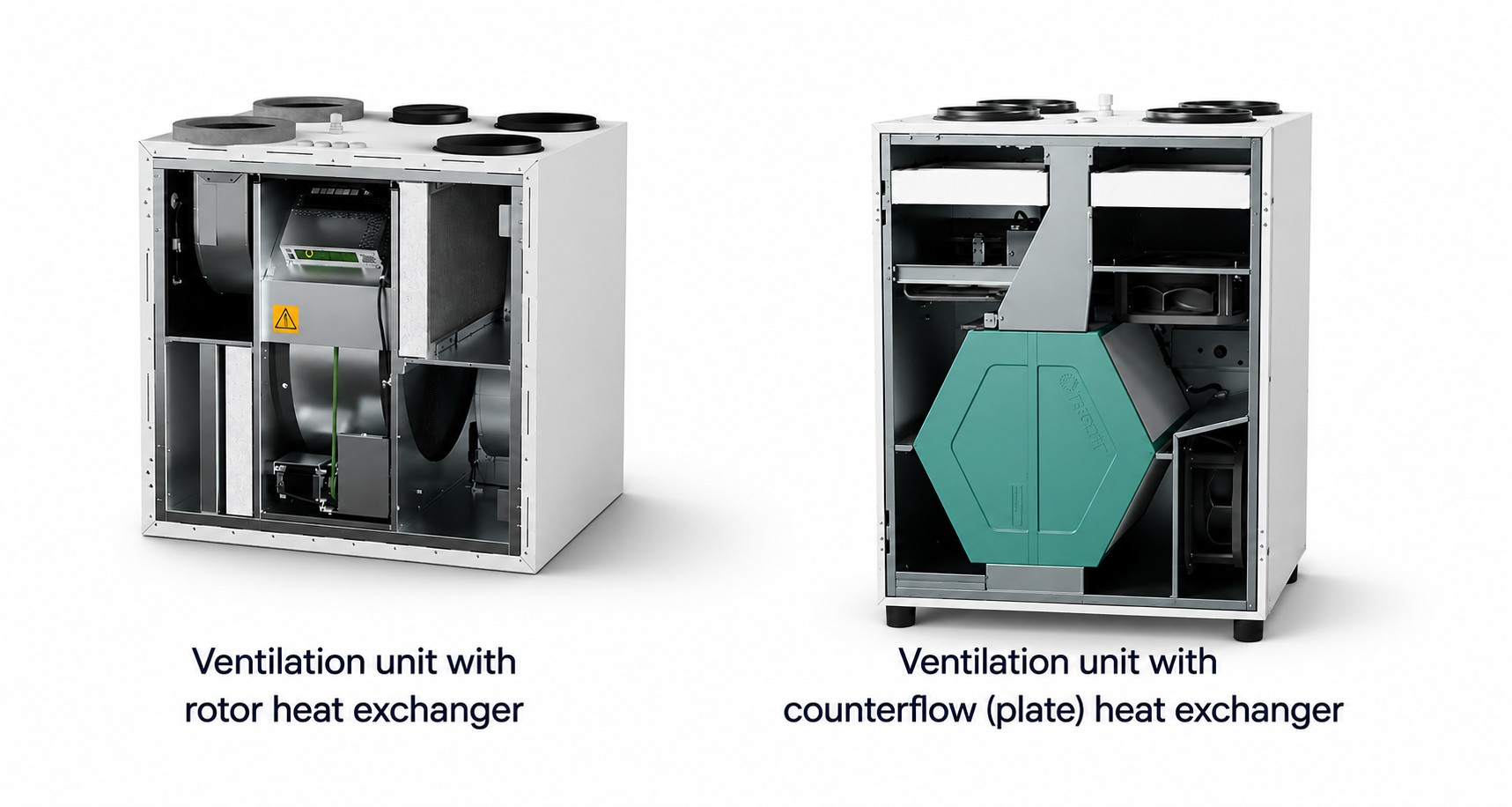 Rotary and counterflow heat recovery ventilation units comparison
