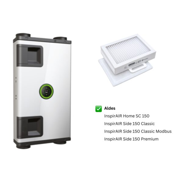 Unità VMC Aldes InspirAIR SC 150 con filtri di ricambio compatibili F7 + G4
