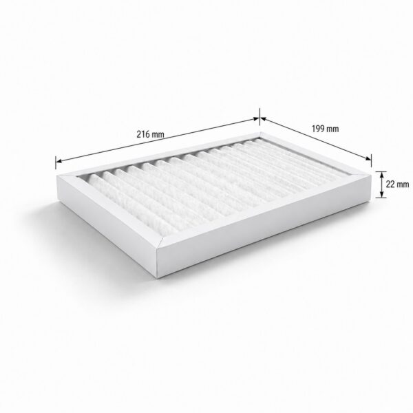 Dimensioni dei filtri G4 per Brofer RDCD25SK, RDCD25SH, RDCD25SKC, RDCD25SKE, RDCD25SKH, RDCD25SKHC, RDCD25SKHCE e RDCD25SKHE, 216 × 199 × 22 mm
