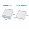 Dimensioni dei filtri compatibili con Brofer RDCD40SK e RDCD50SK: F7 240 × 199 × 48 mm e 2 filtri G4 240 × 199 × 22 mm