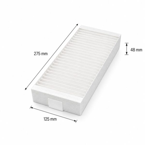 Medidas del filtro para Soler & Palau Domeo 210 FL, Domeo 210 y Pluggit Avent C200: 275 × 125 × 48 mm