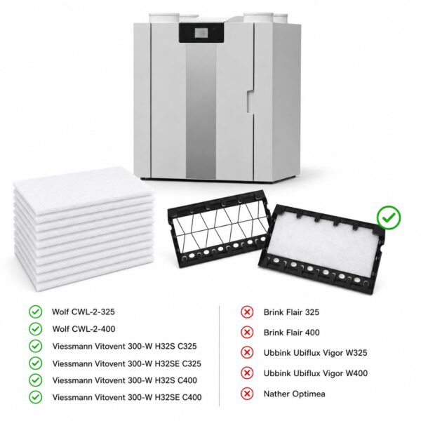 G4 Filtermatten mit Lüftungsanlage Wolf CWL-2-325, Wolf CWL-2-400 und Viessmann Vitovent 300-W H32S C325 / C400