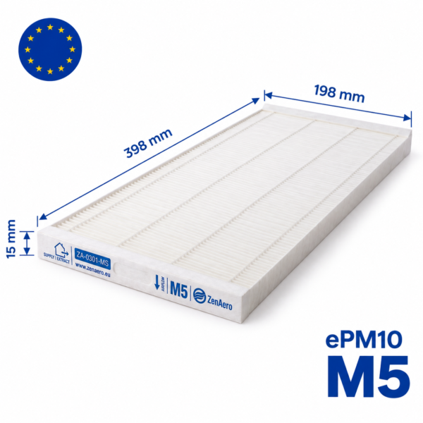 Dimensioni filtri Vortice VORT 350 AVEL / VORT 350 AVEL H / VORT 550 AVEL M5 + M5 – 398 × 198 × 15 mm