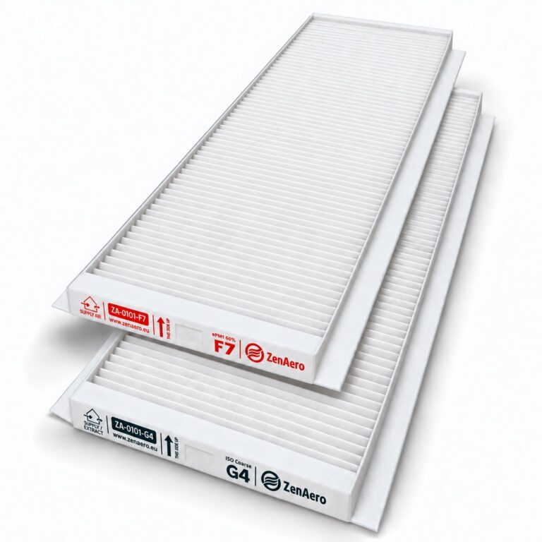 Set filtri compatibili Zehnder ComfoAir Q 350 / 450 / 600 F7 + G4, 499 × 158 × 22 mm