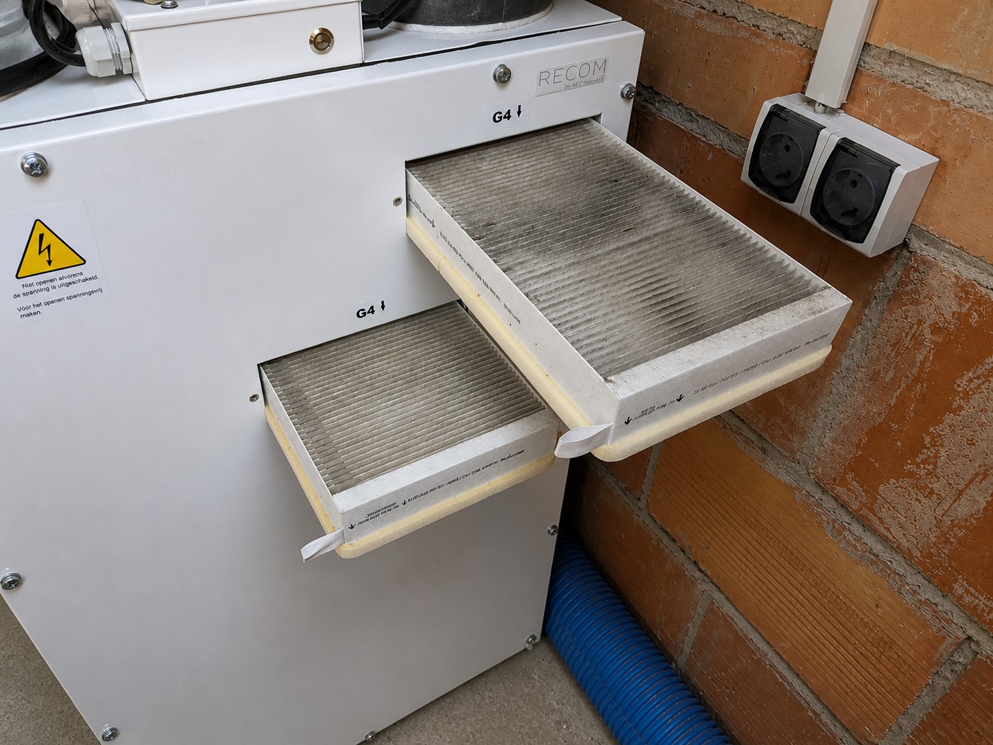 Dirty ventilation filters partly removed