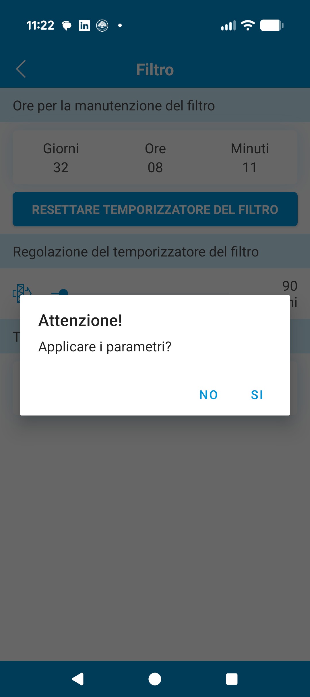 Filter timer reset confirmation