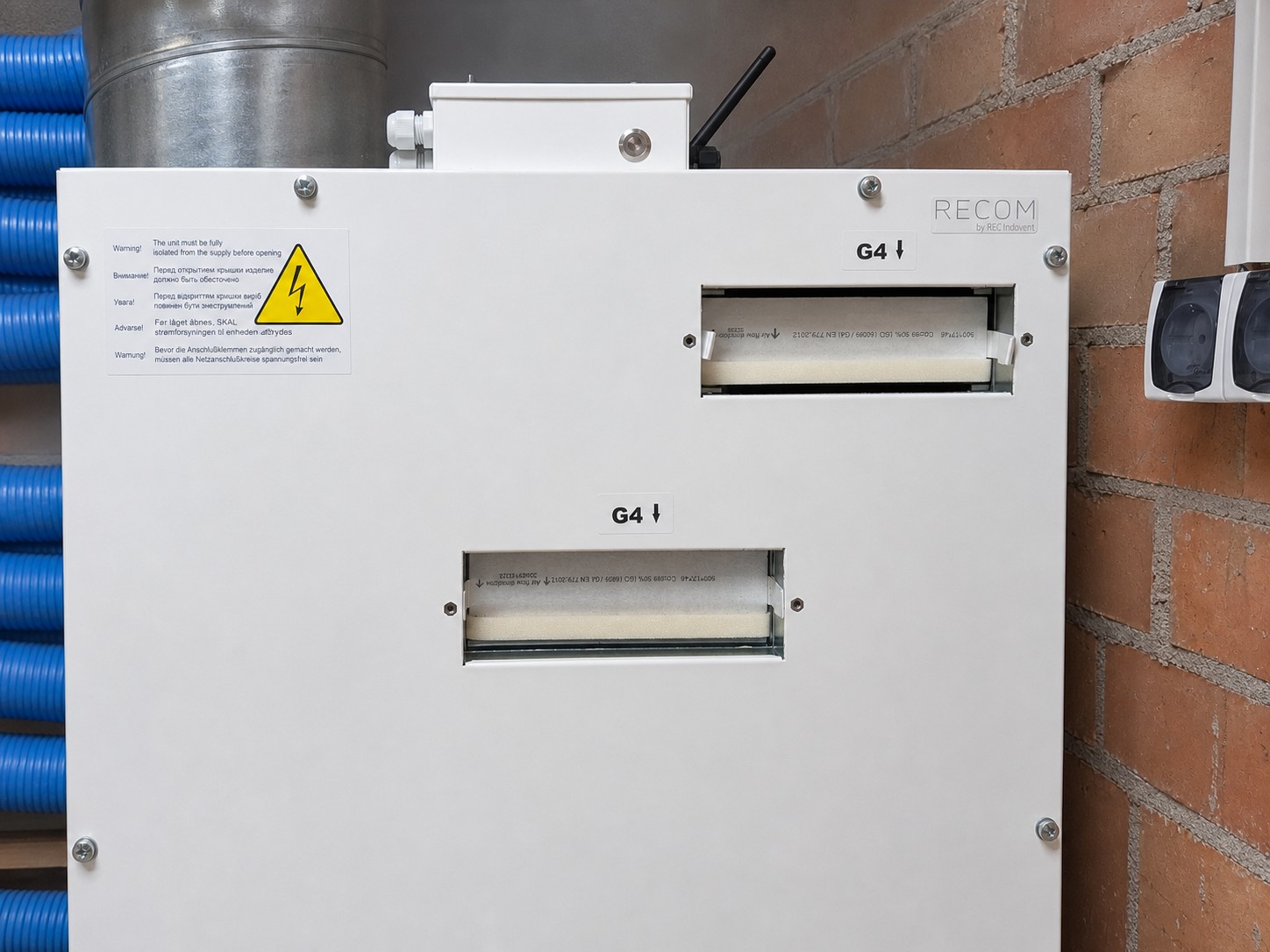 Old ventilation filters inside the unit