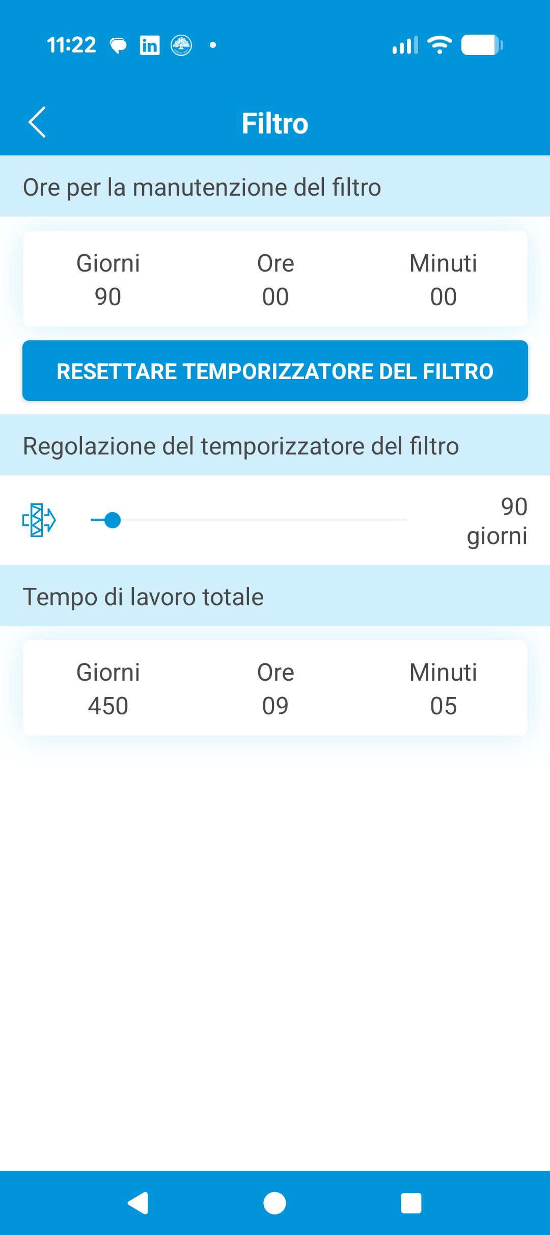 Filter timer reset completed