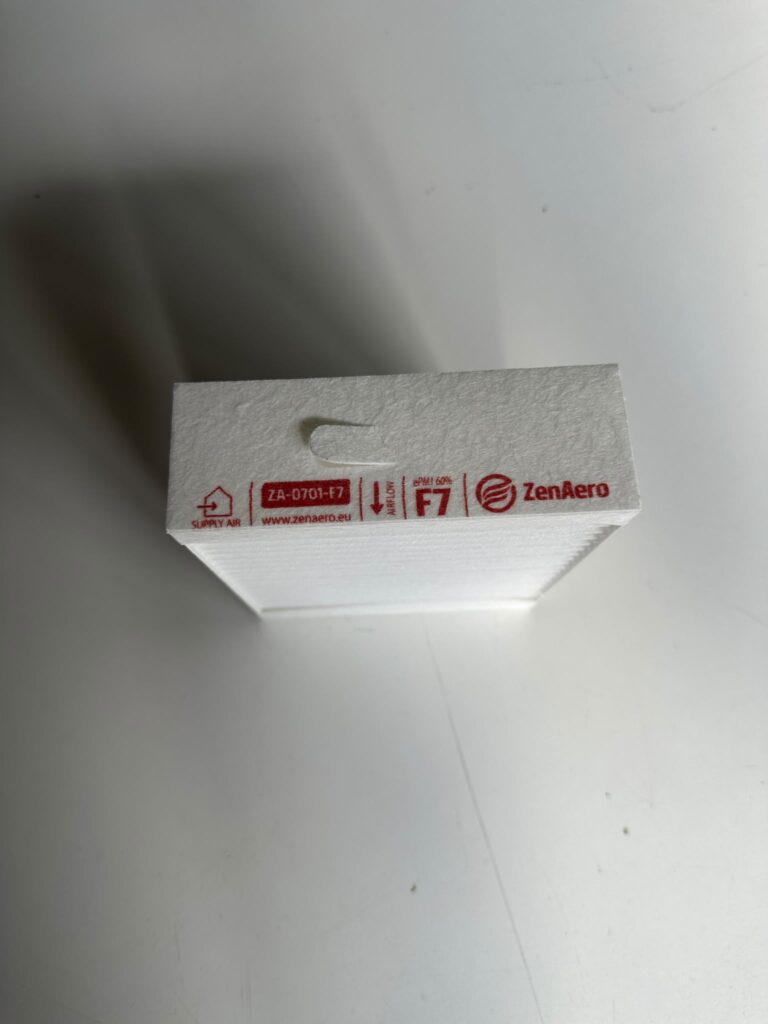 ZenAero F7 Supply Air filter for Siber DF EVO and Zehnder EVO with airflow arrow
