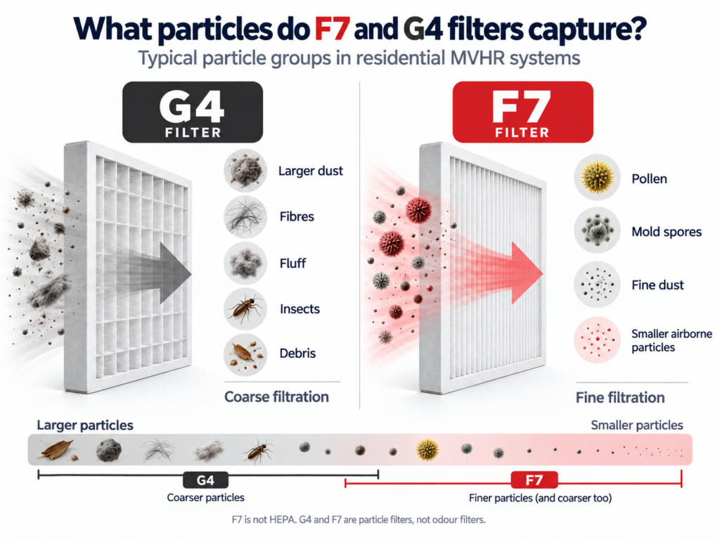 Particles captured by G4 and F7 ventilation filters