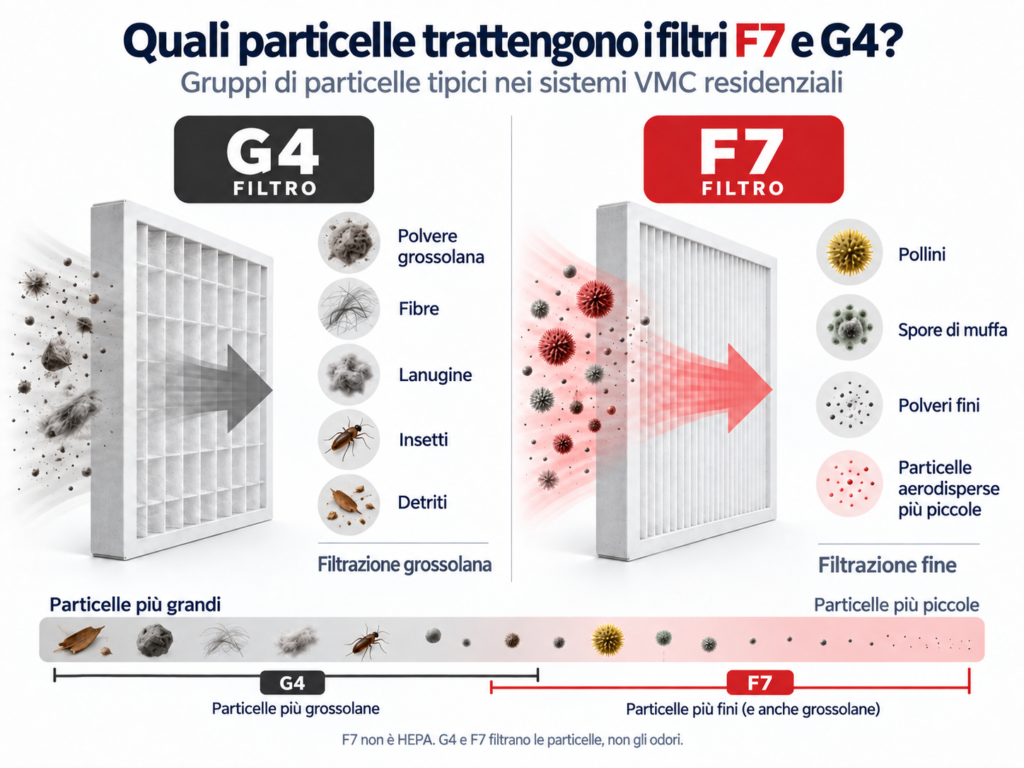 Confronto delle particelle trattenute dai filtri G4 e F7: polvere grossolana, fibre, pollini e polveri fini